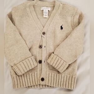 Ralph Lauren Cream Cable-Knit Button Cardigan with Polo Embroidery